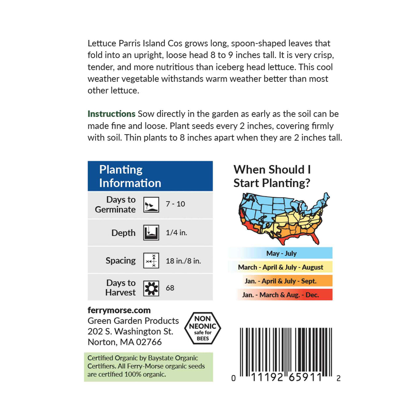 Ferry-Morse lettuce parris island cos seed packet