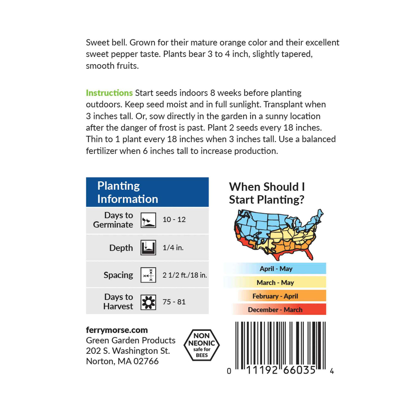 Ferry-Morse pepper orange sun seed packet