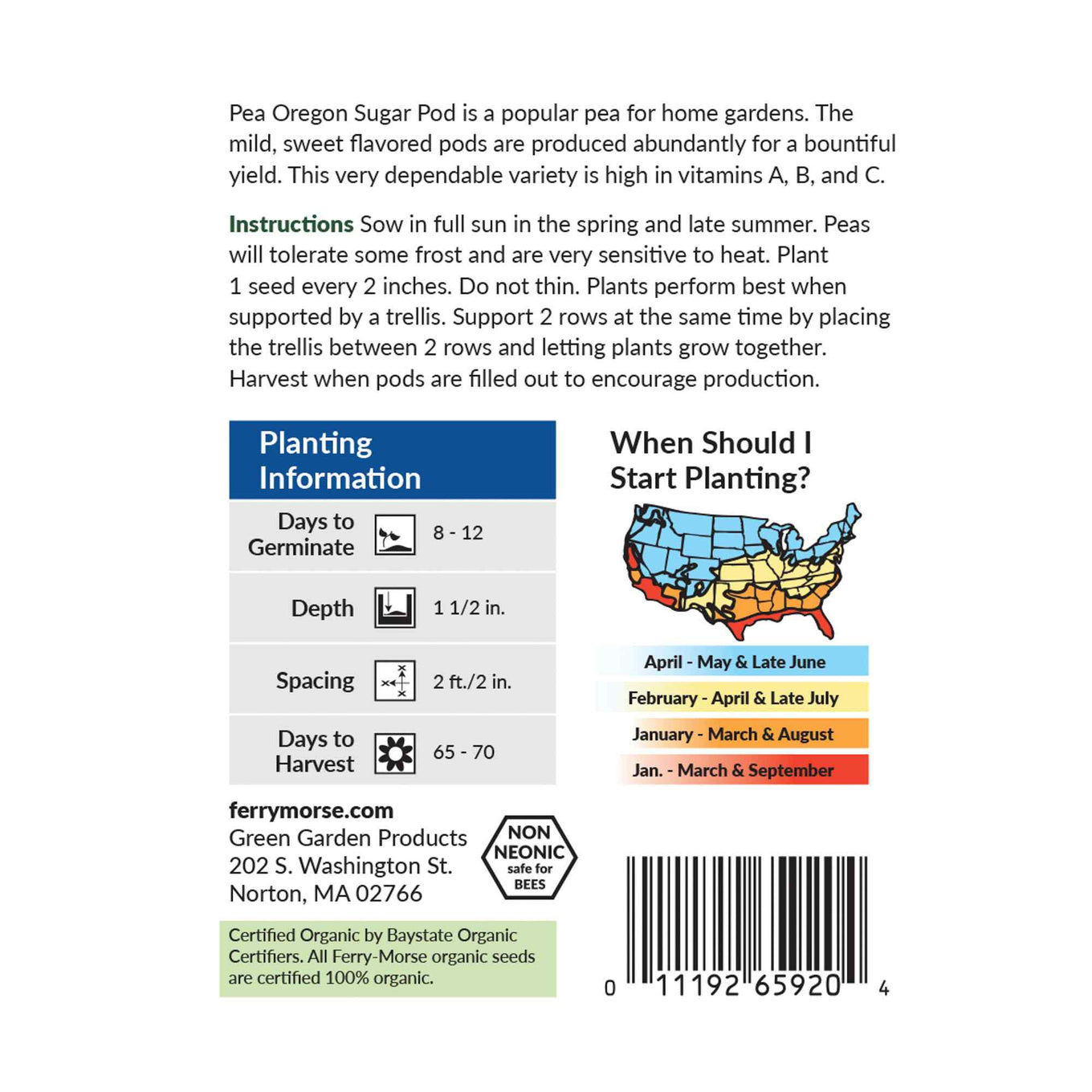 Ferry-Morse pea oregon sugar pod seed packet