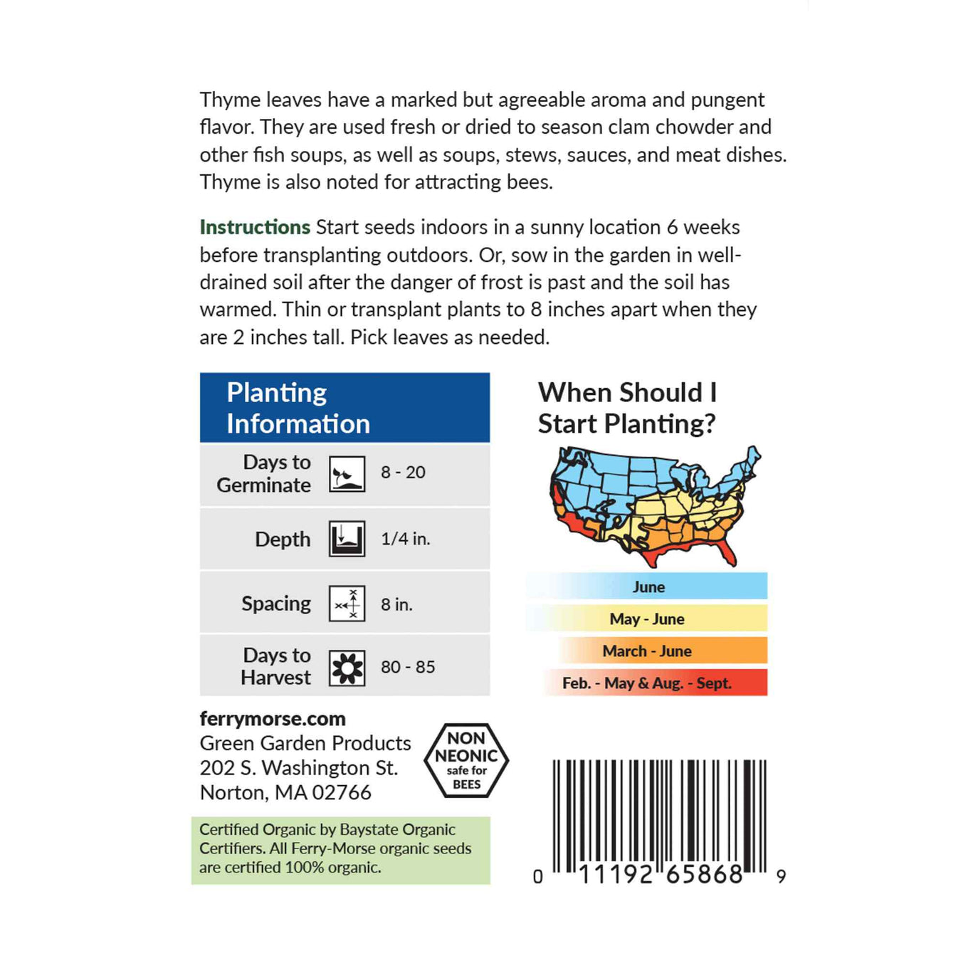 Ferry-Morse thyme seed packet