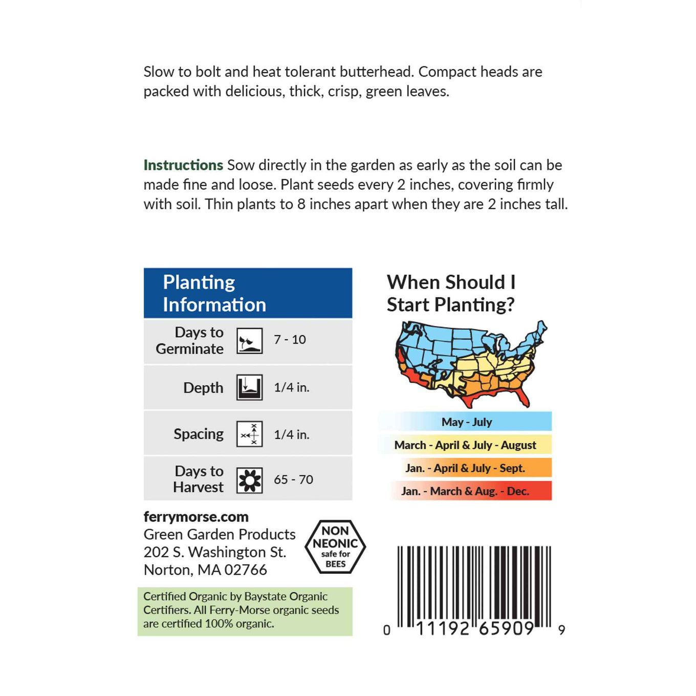 Ferry-Morse lettuce buttercrunch seed packet