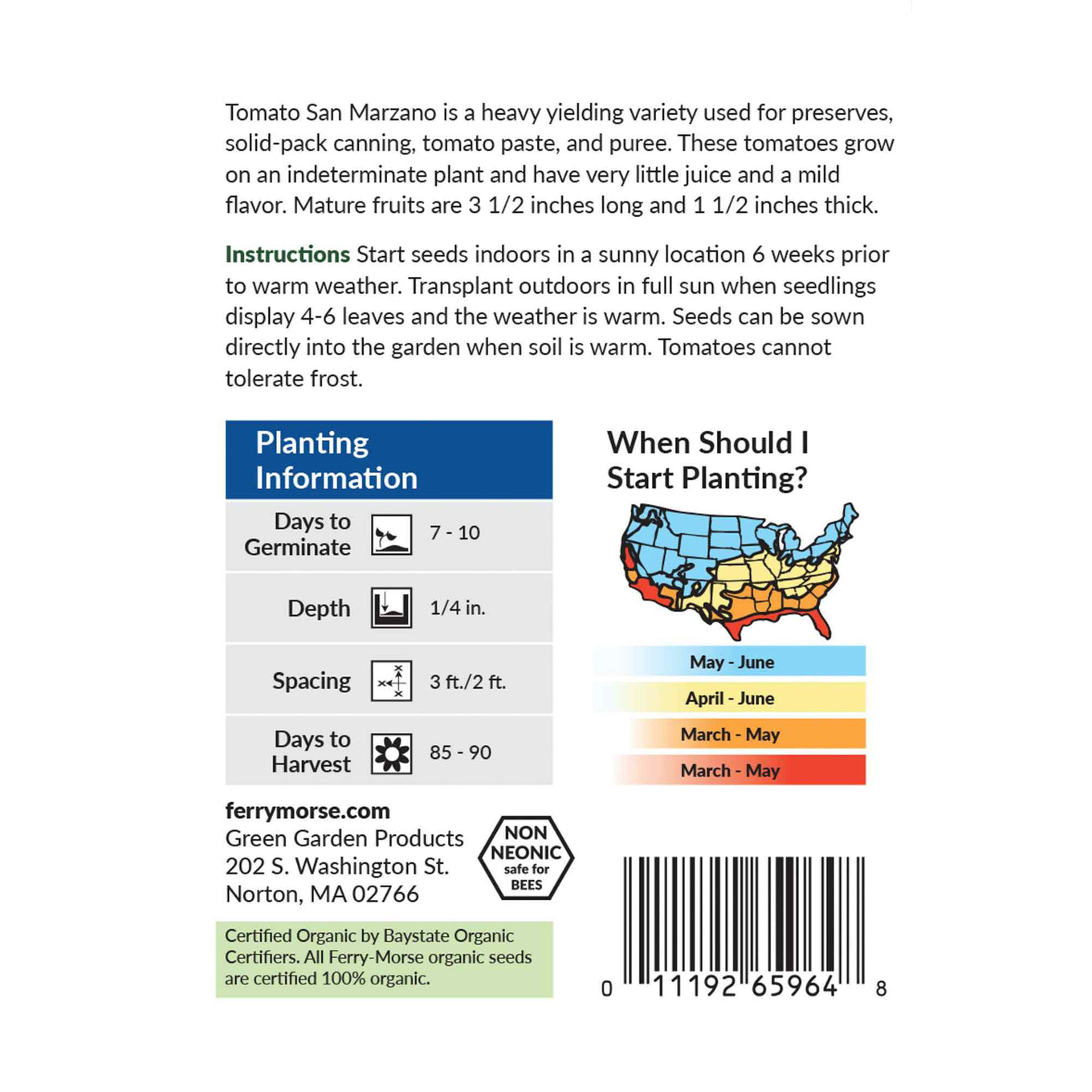 Ferry-Morse tomato san marzano seed packet