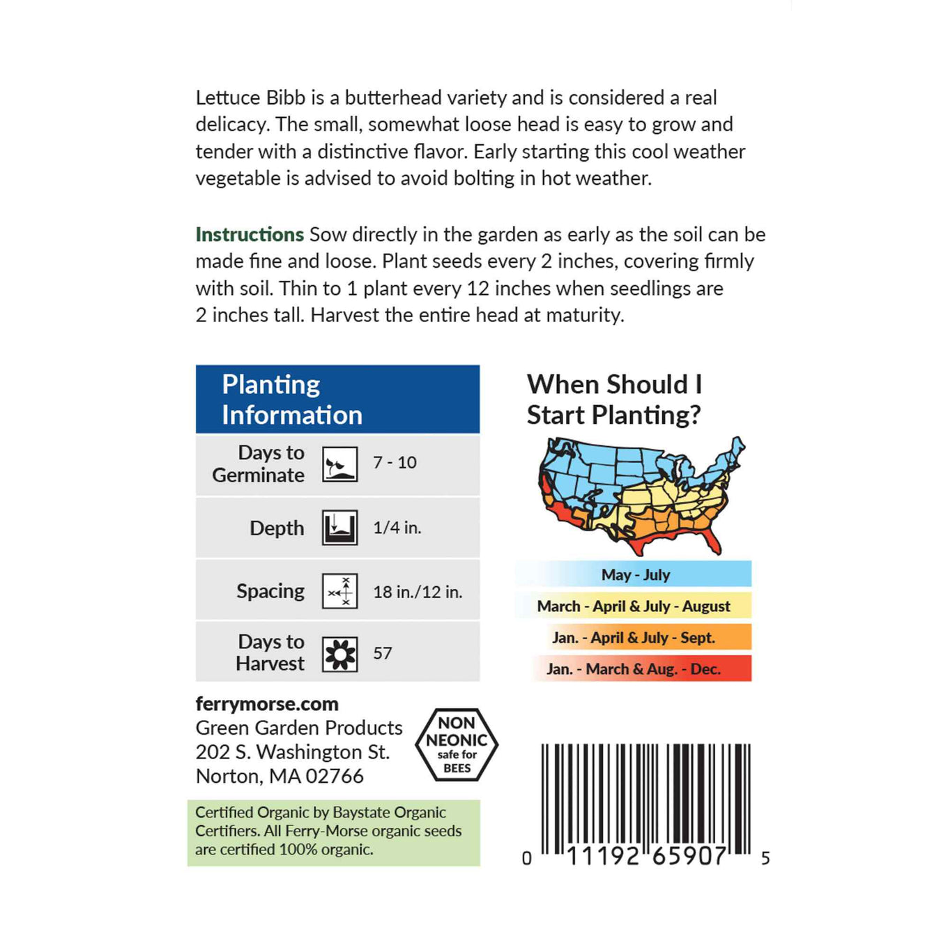 Ferry-Morse lettuce bibb organic seed packet