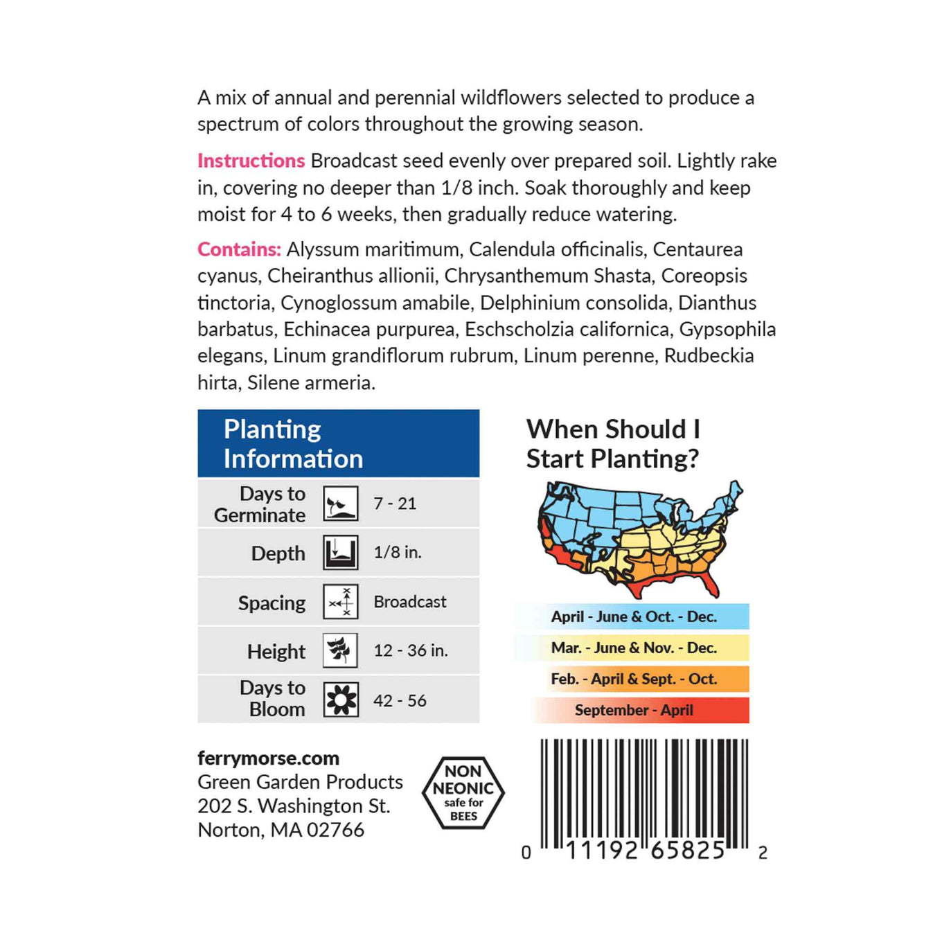 Wildflower bird and butterfly mix back of packaging