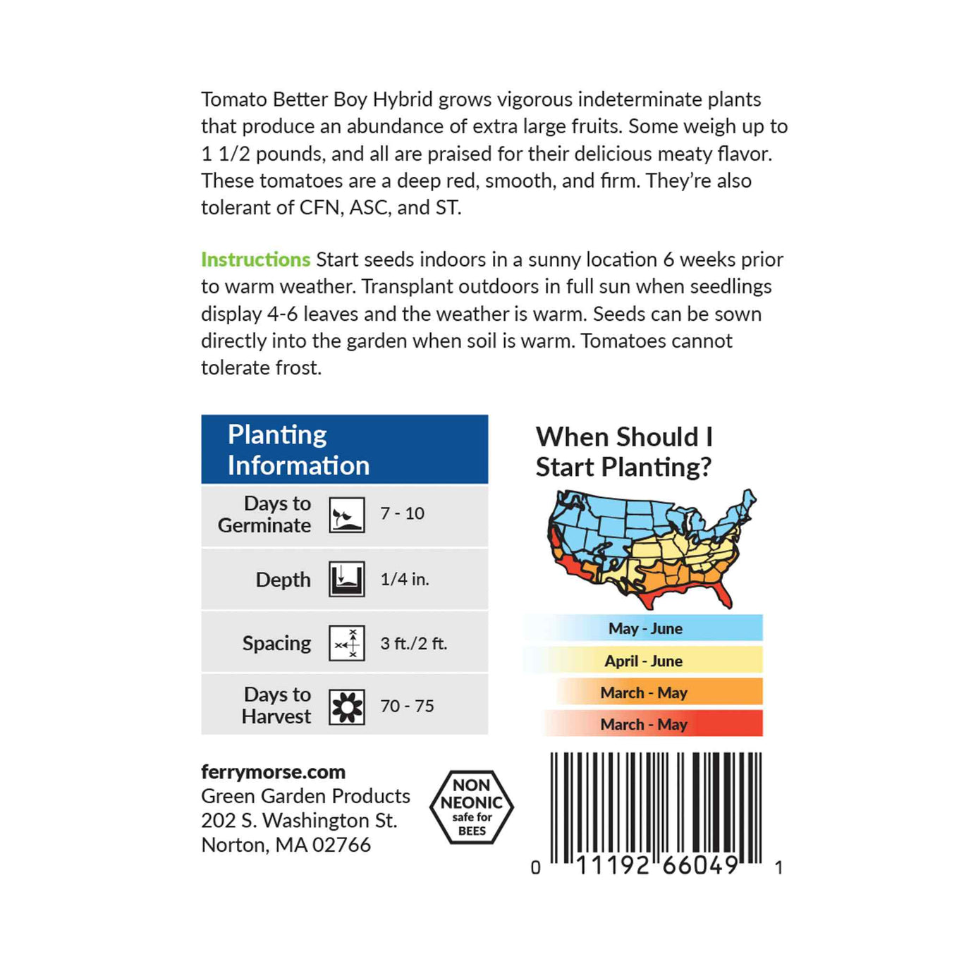 Ferry-Morse tomato better boy hybrid seed packet