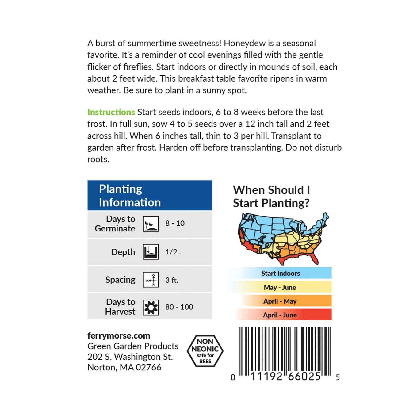 Back Ferry-Morse Honeydew seed packet