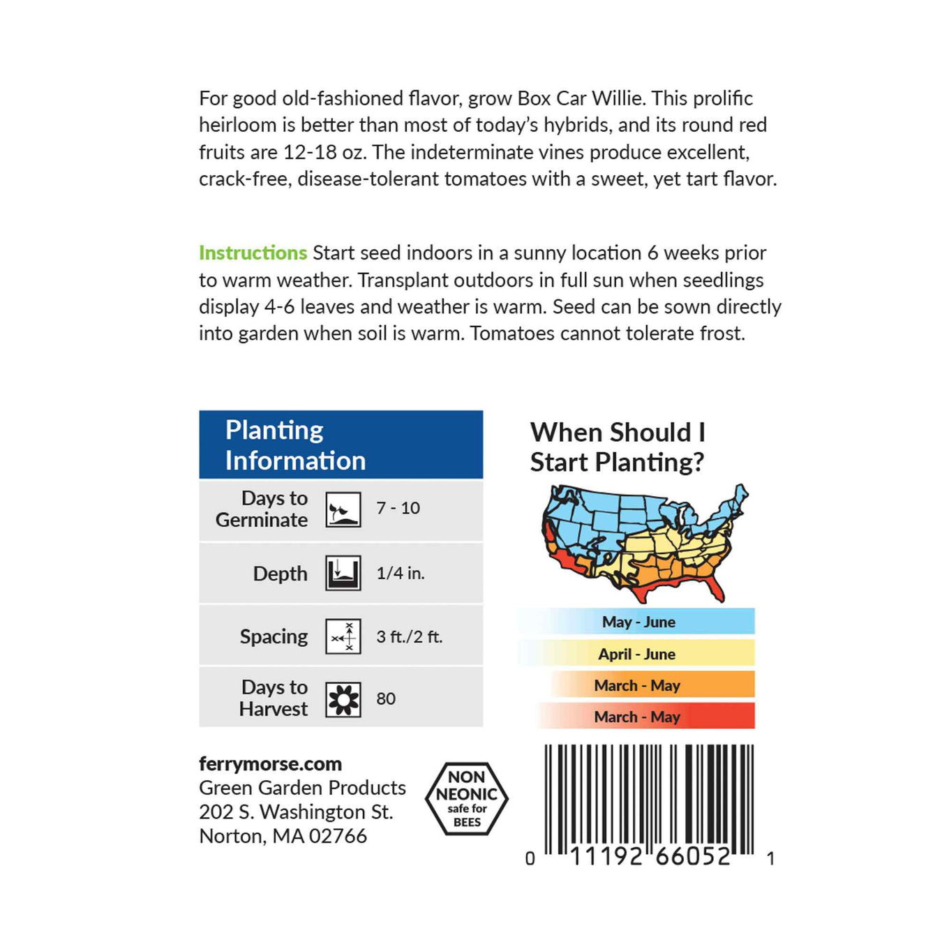 Ferry-Morse tomato box car willie heirloom seed packet