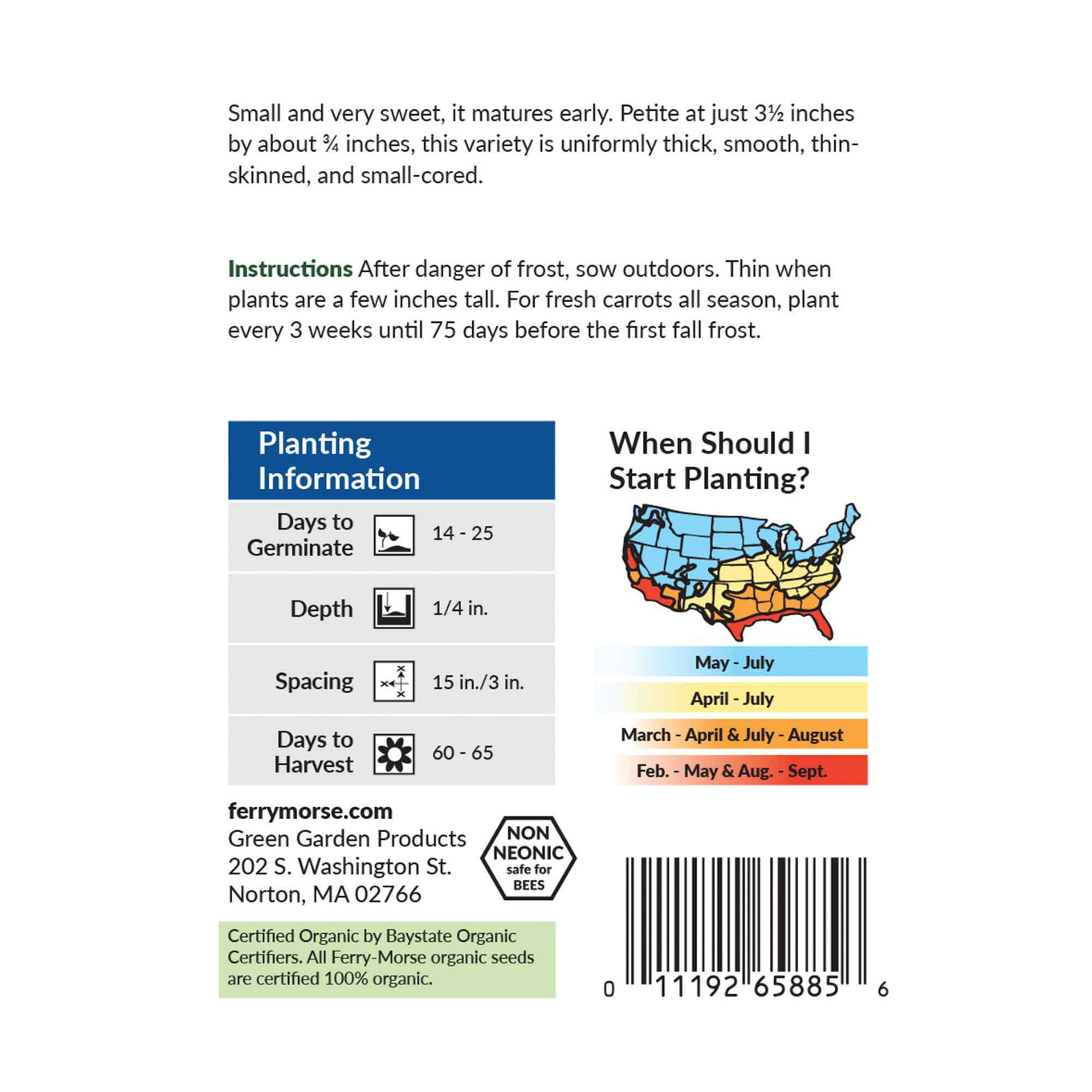 Ferry-Morse carrot petite seed packet