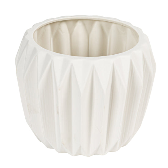 White textured ceramic pot on a white background