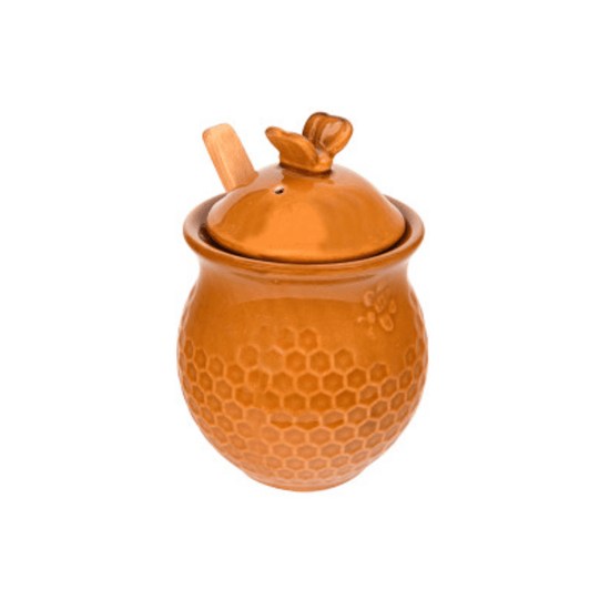 Stoneware Bee Honey Jar, Lid & Wood Honey Dipper (Set of 2 Pieces) - Ferry - Morse