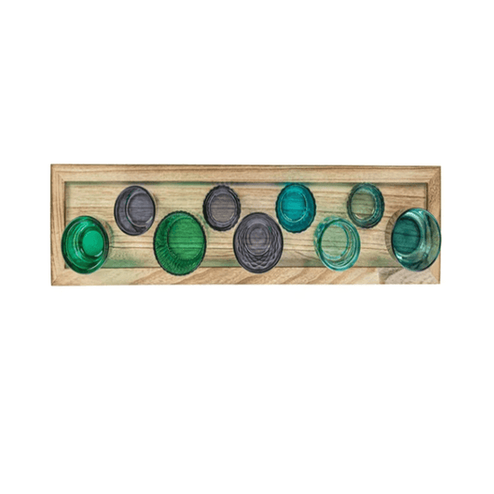 Wooden Candle Tray with Nine Blue & Green Glass Votive Holders - Ferry - Morse