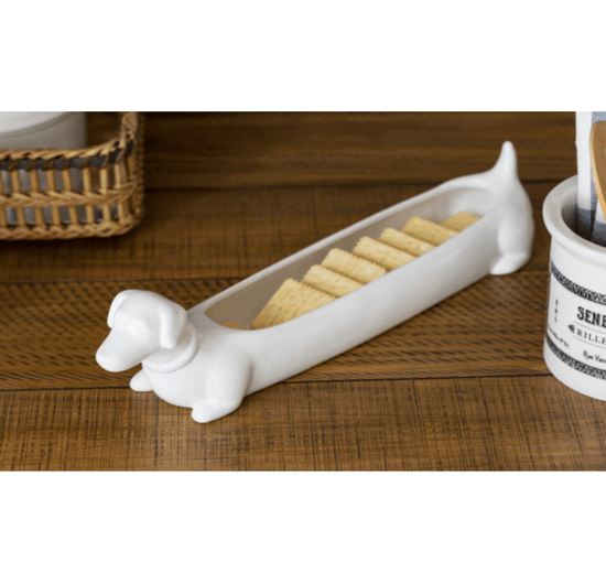 Long White Ceramic Dachshund Cracker Dish - Ferry - Morse