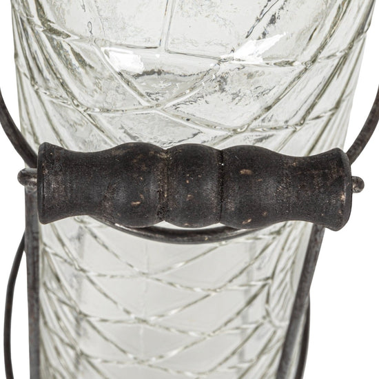 Floral Glass Vase with Metal Frog Lid & Stand - Ferry - Morse