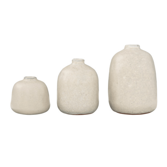 Light Grey Terracotta Vases with Pitted Sand Finish (Set of 3) - Ferry - Morse