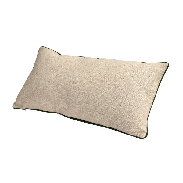 A rectangular cotton lumbar pillow with an embroidered
