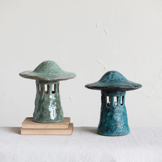 Stoneware mushroom-shaped lanterns
