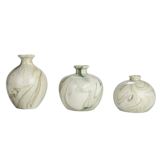 Green Stoneware Vases with Marbled Designs (Set of 3 Sizes) - Ferry - Morse