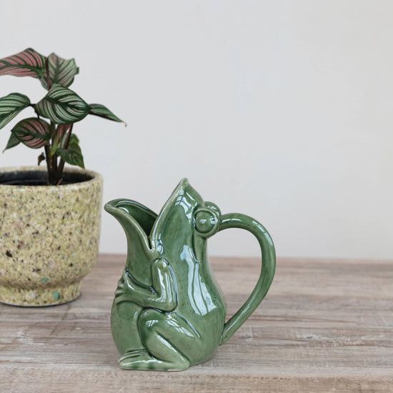 Stoneware Green Frog Pitcher, Reactive Glaze (Each One Will Vary) - Ferry - Morse