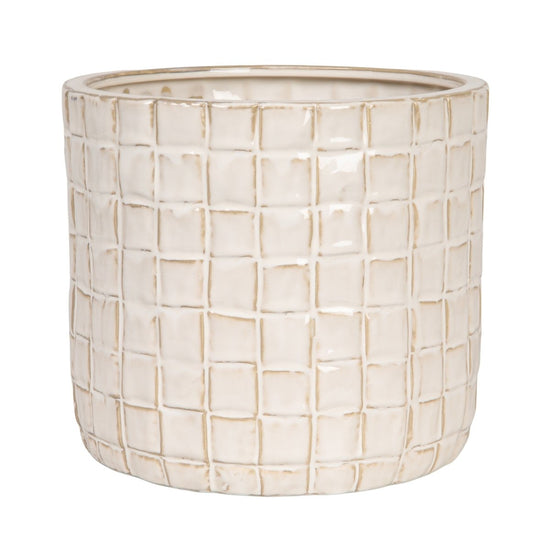 Cream Round Stoneware Planter with Woven Pattern - Ferry - Morse