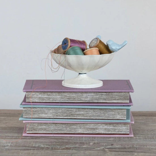 Antique White & Blue Scalloped Metal Bowl with 3D Birds - Ferry - Morse