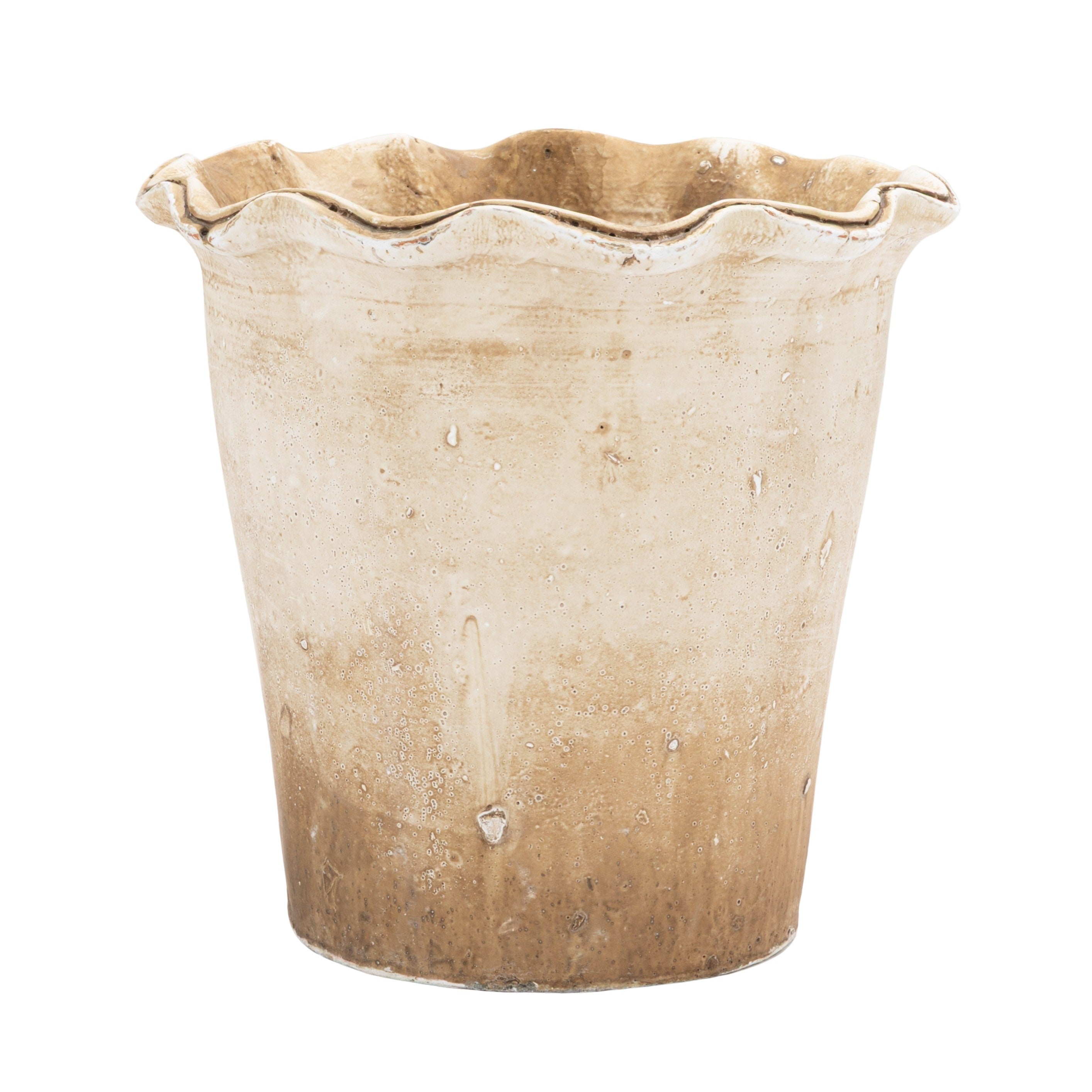 distressed planter pot Distressed Terracotta Planter with Ruffled Edge