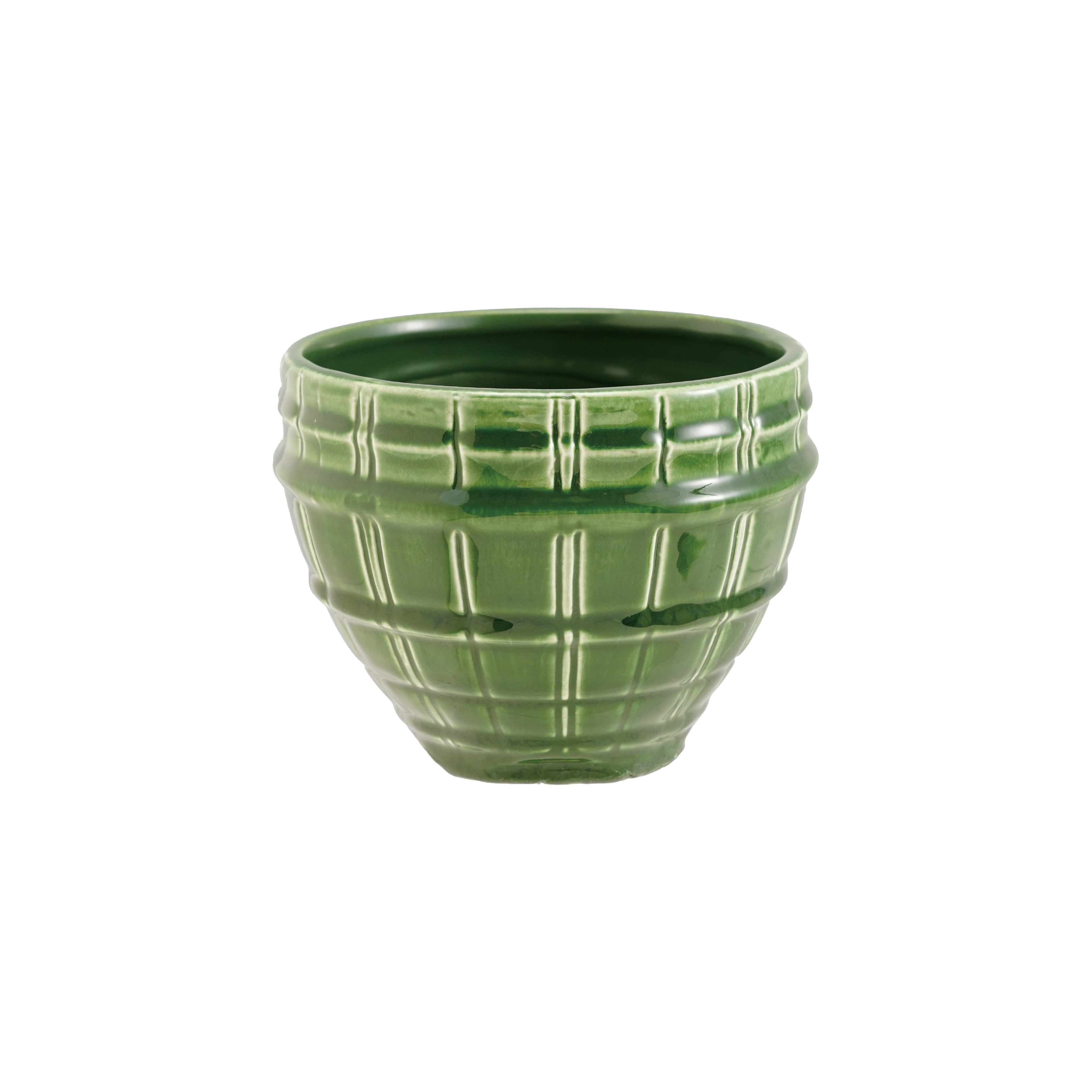Round Debossed Green Stoneware Planter | Ferry-Morse Décor