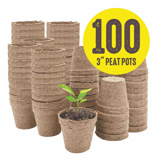 A stack of brown 3 inch Jiffy biodegradable peat pots