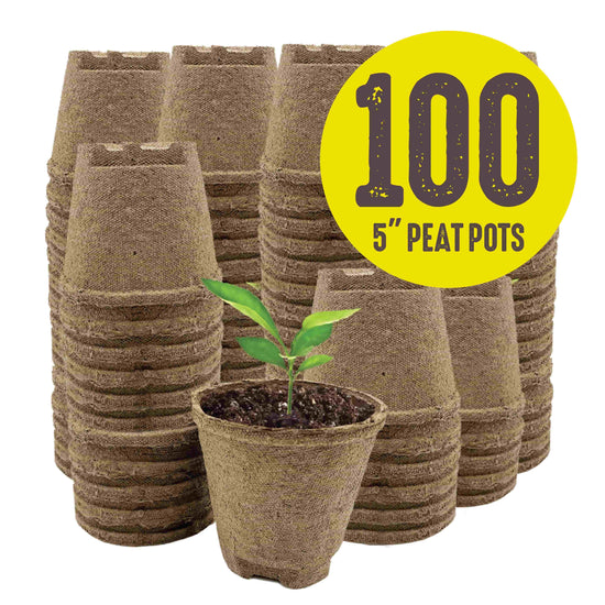 A stack of brown 5 inch Jiffy biodegradable peat pots