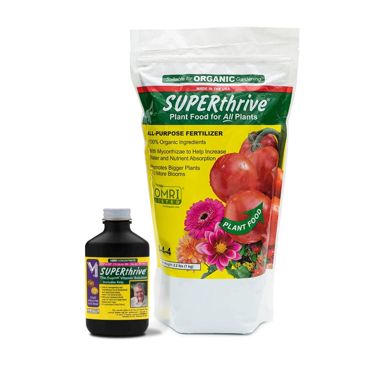 best organic plant fertilizer SUPERthrive Plant Vitamin Solution 4 oz. + Organic 4-4-4 All-Purpose Fertilizer Set, 2 Pack