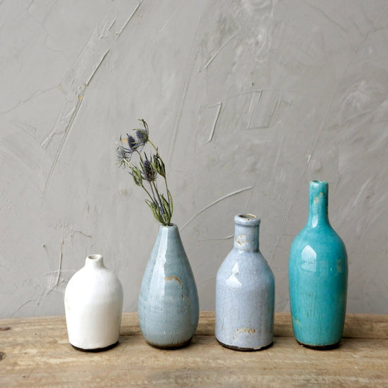 Blue & Ivory Terracotta Vases (Set of 4 Sizes) - Ferry - Morse
