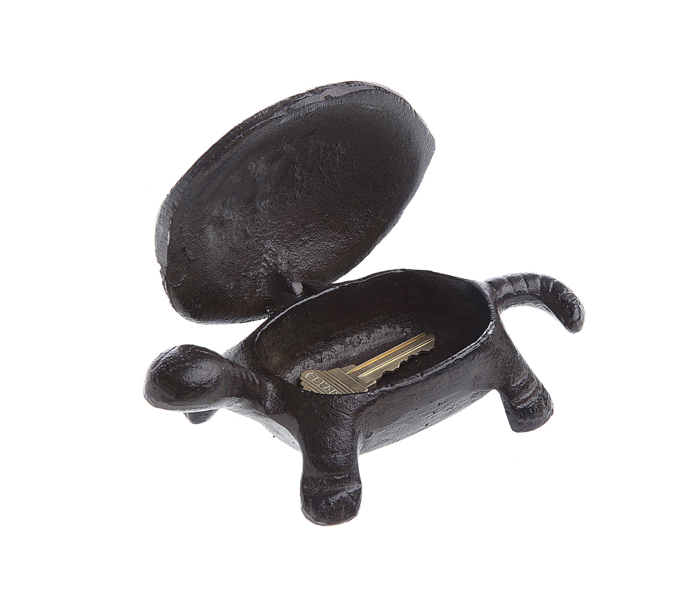 Decorative cast iron tortoise-shaped key box in black color.