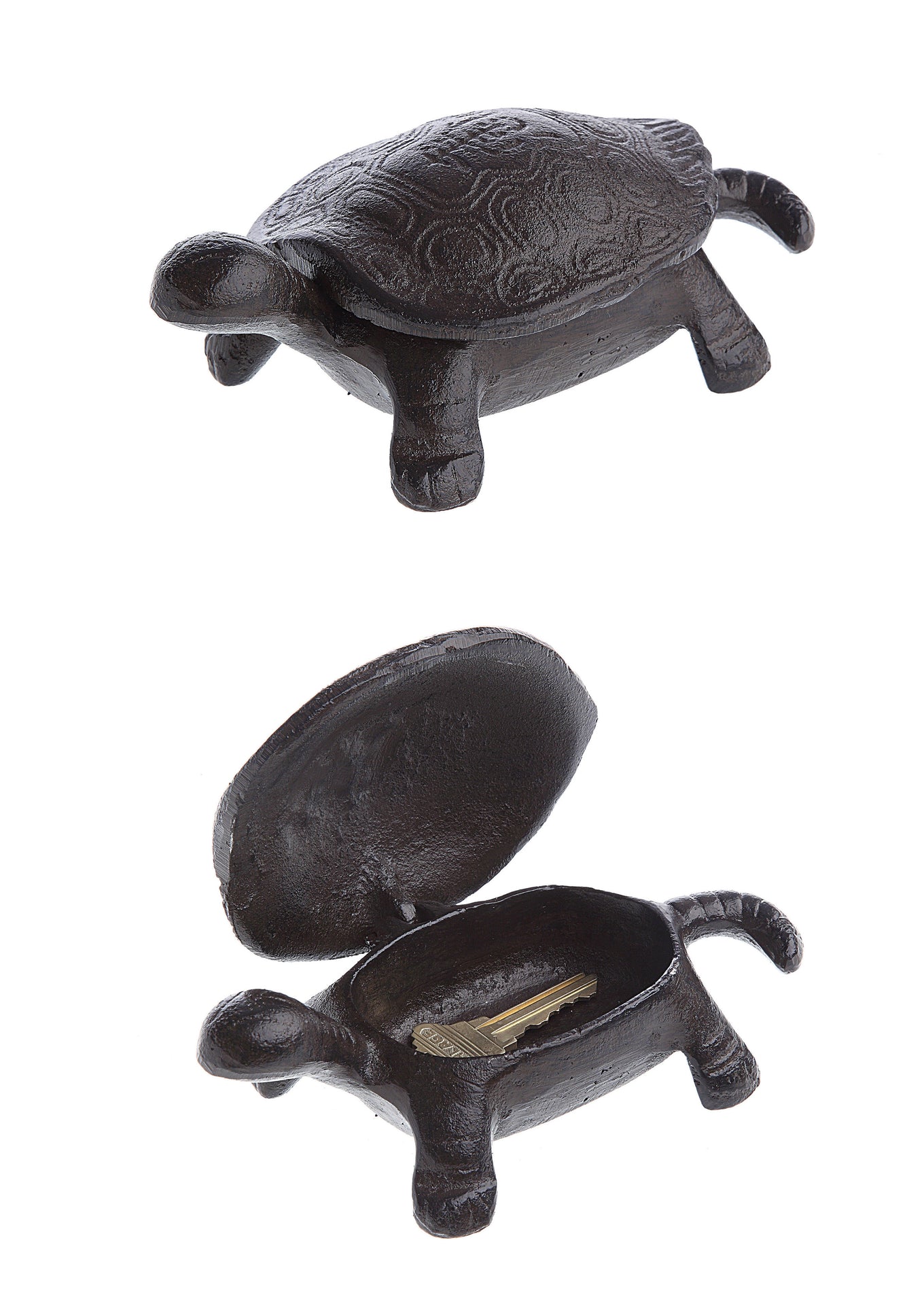 Decorative cast iron tortoise-shaped key box in black color.