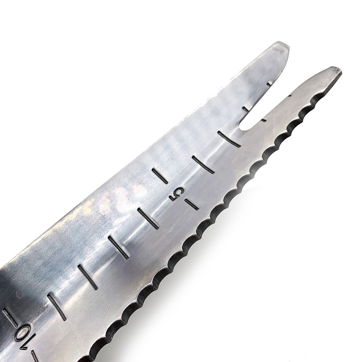 A 5-in-1 hand multi weeder with an ash wood handle, stainless steel serrated head, and a leather strap.