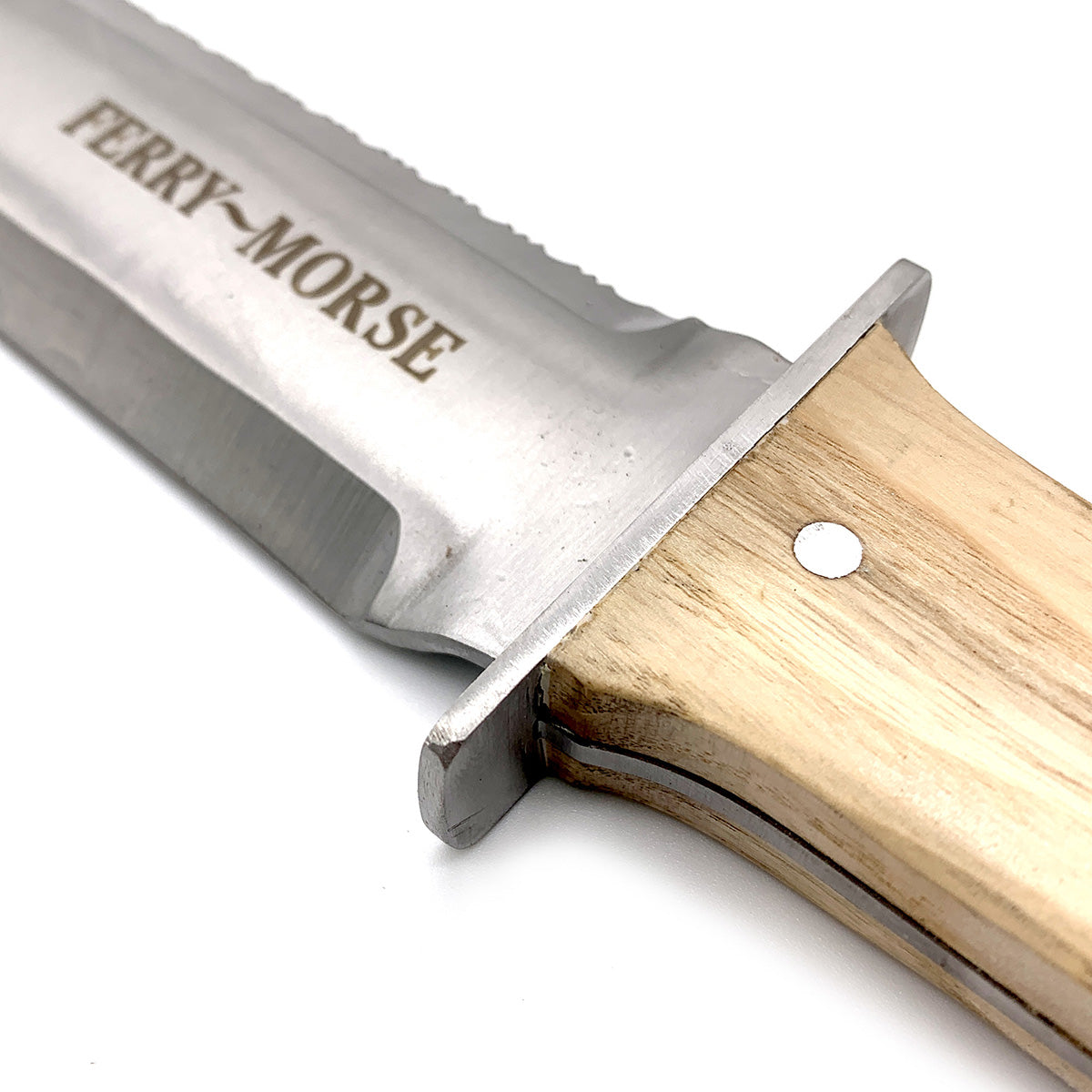A hori hori garden knife with a wood handle and a stainless steel blade, accompanied by a brown leather case.