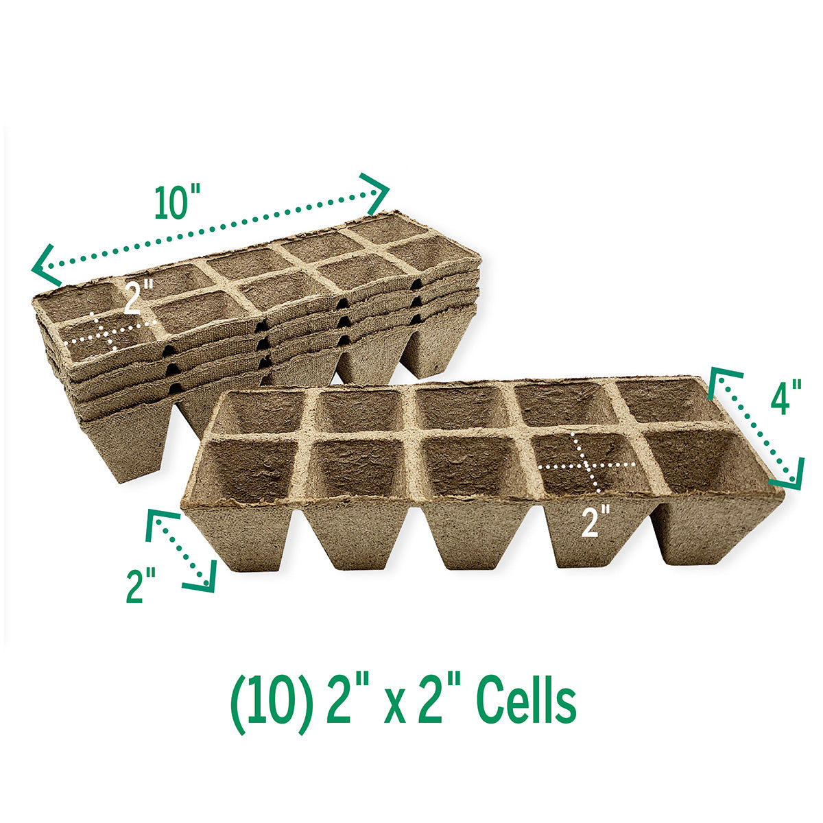 Stacks of brown biodegradable peat strips arranged in a grid pattern