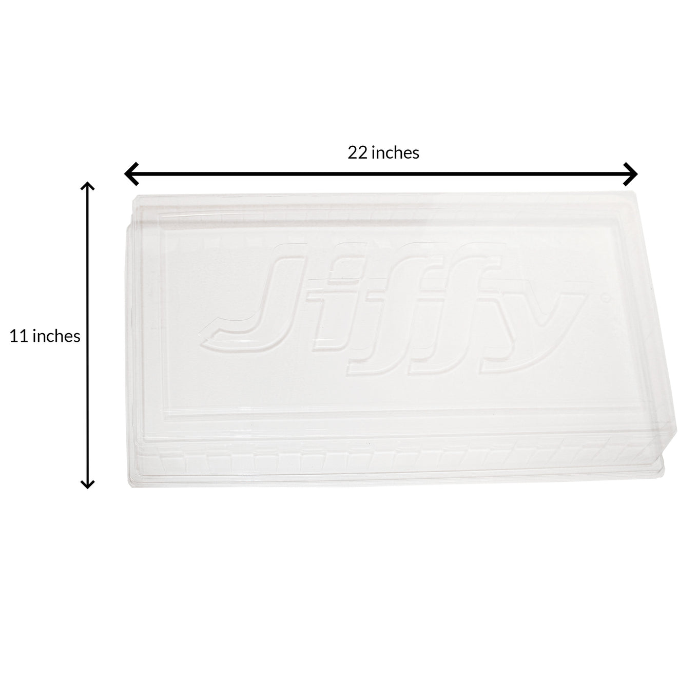 Jiffy clear humidity dome for seed starting and germination with measurements: 22" long by 11" wide