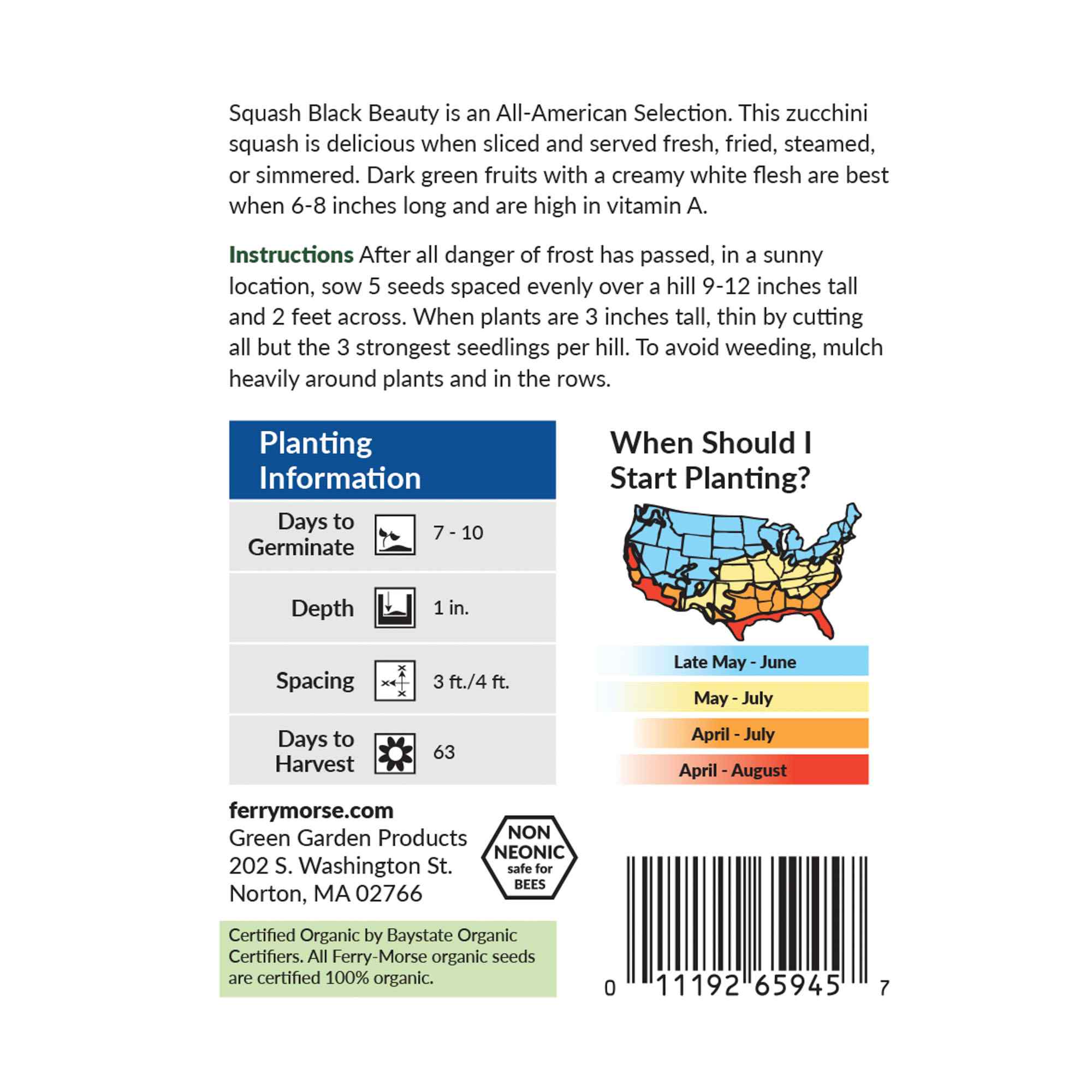 Squash, Black Beauty Zucchini Organic Seeds Online Edition