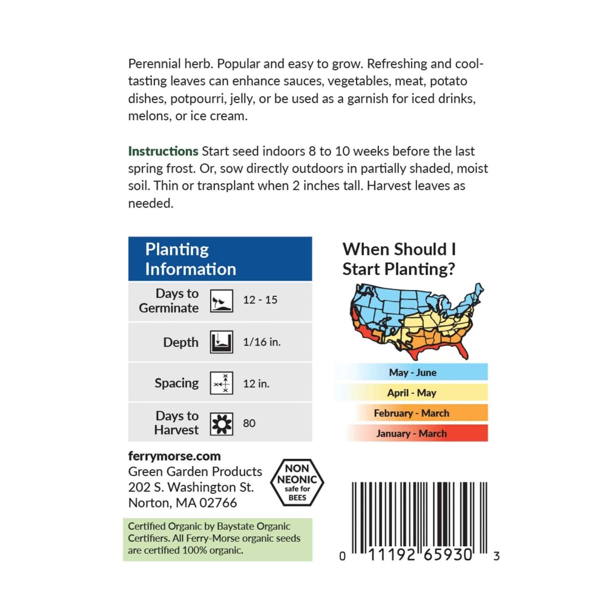 peppermint plant seeds for sale Peppermint Perennial Herb Organic Seeds from Ferry-Morse Seeds