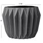 Gray geometric-patterned planter with dimensions on a white background