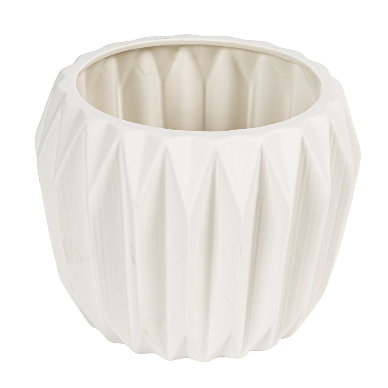 White textured ceramic pot on a white background