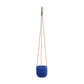 Hanging Blue Stoneware Planter with Leather Rope, Latex Finish