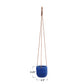Hanging Blue Stoneware Planter with Leather Rope, Latex Finish