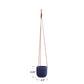 Hanging Navy Blue Stoneware Planter with Leather Rope, Latex Finish