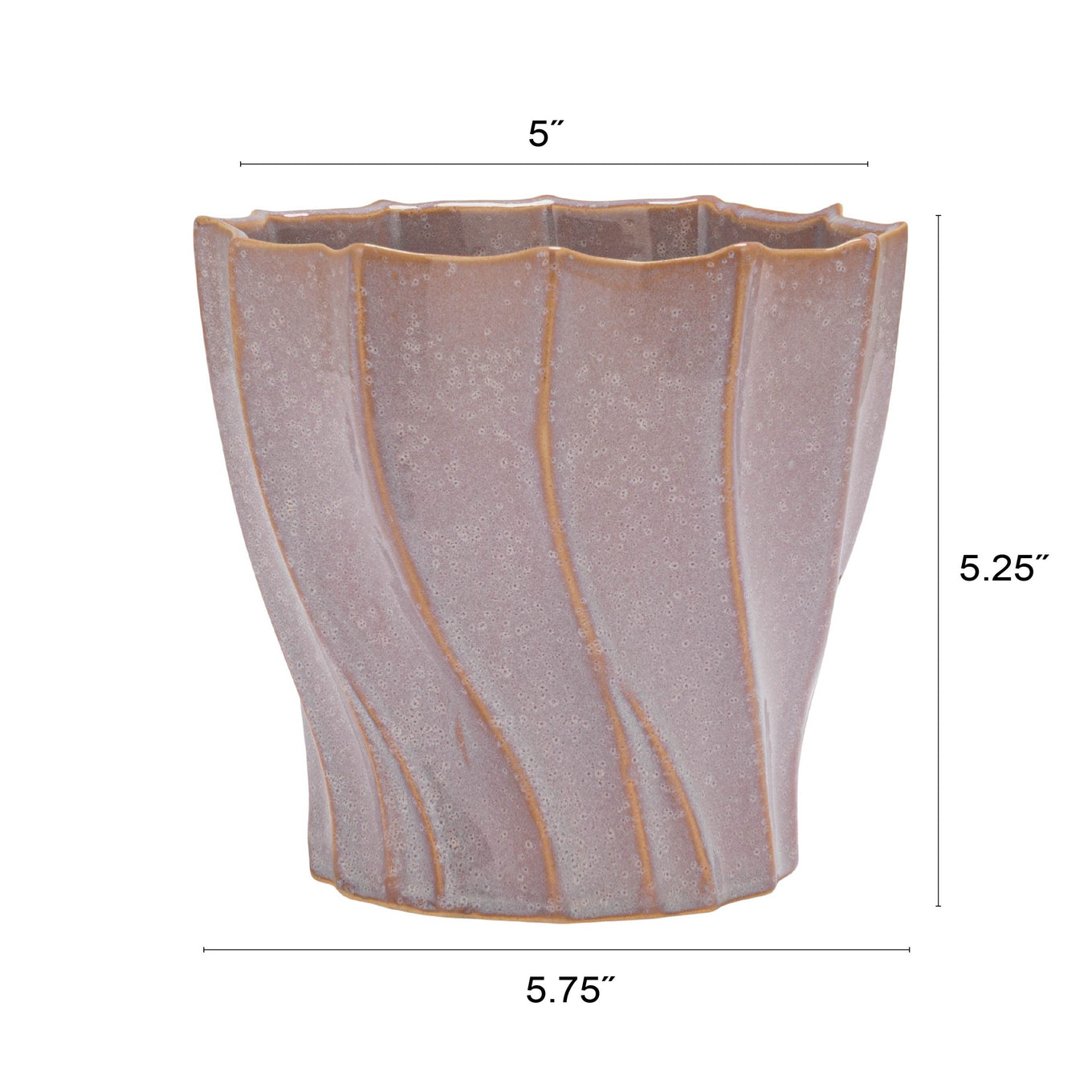 Decorative planter with dimensions labeled on a white background