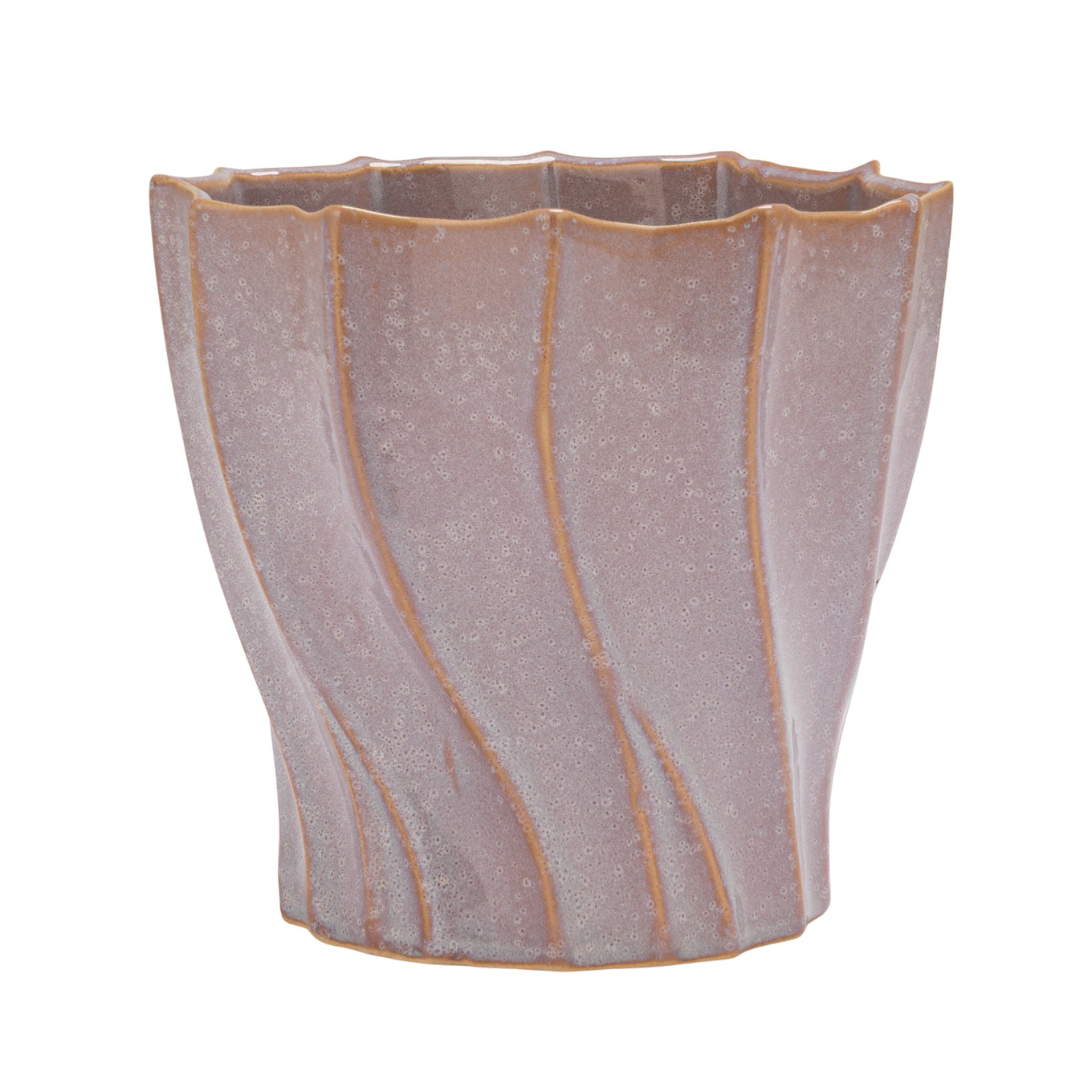 Decorative planter with wavy design on a white background