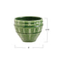 Green ceramic planter with dimensions on a white background
