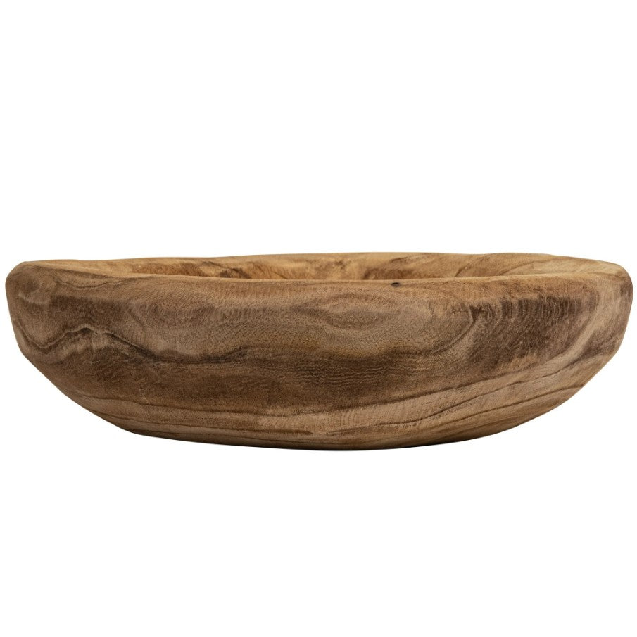 Wooden bowl with a natural finish on a white background