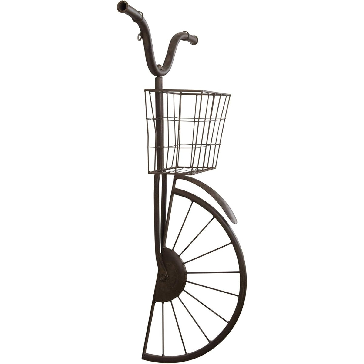 Decorative metal bike with a basket on a white background