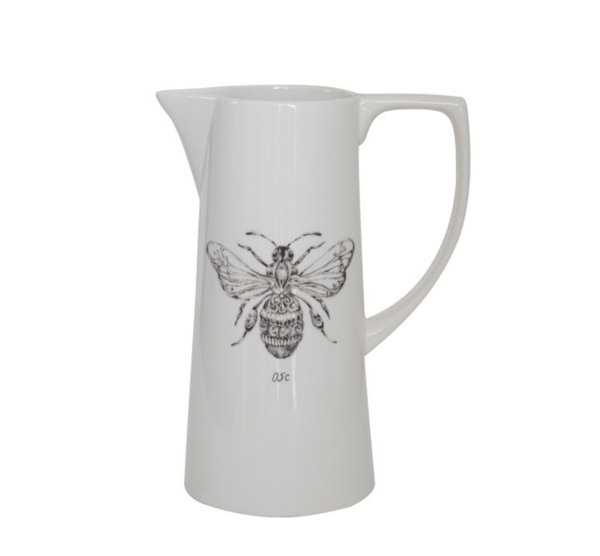 陶器製 魚釣り水兵さん ウォーターボーイ White Ceramic Pitcher | Bee-Themed Pitcher | Farmhouse Style