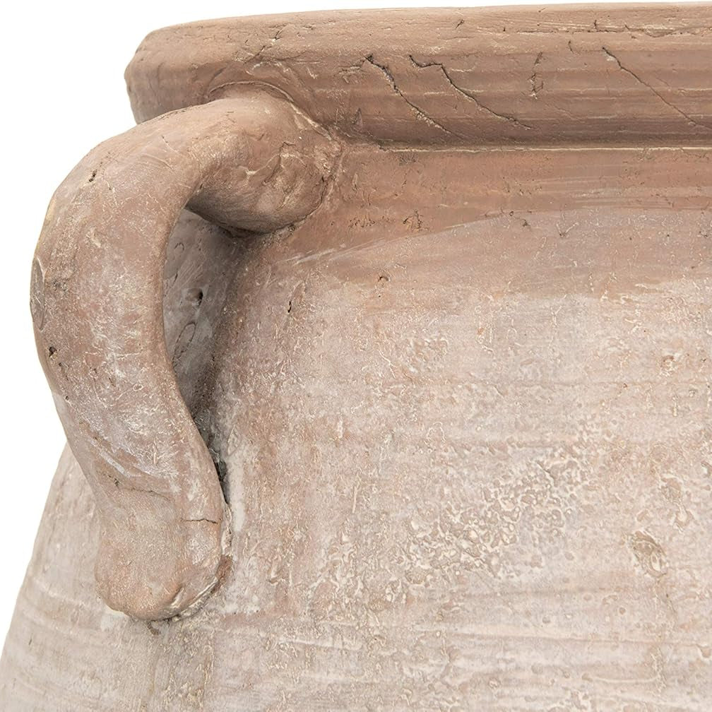 Large Orange & Whitewashed Terracotta Urn